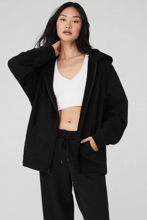Alo Yoga Renown Heavy Weight Full Zip Mikina s Kapucnou Damske Čierne | Alo Yoga Slovensko SK-ONUTAI867