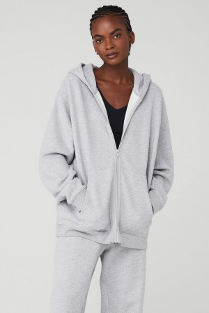Alo Yoga Renown Heavy Weight Full Zip Mikina s Kapucnou Damske Siva | Alo Yoga Slovensko SK-QRKXOS568