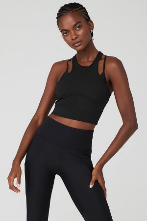 Alo Yoga Ribbed Airlift Enchanted Bra Tielko Damske Čierne | Alo Yoga Slovensko SK-IZWOSK458