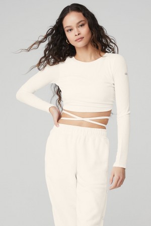 Alo Yoga Ribbed Manifest Long Sleeve Topy Damske Biele | Alo Yoga Slovensko SK-QJYCSR803