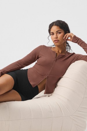 Alo Yoga Ribbed Stardust Long Sleeve Bunda Damske Hnede | Alo Yoga Slovensko SK-EZXYGW371