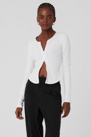 Alo Yoga Ribbed Stardust Long Sleeve Topy Damske Biele | Alo Yoga Slovensko SK-MOIHBN485