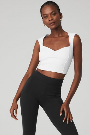 Alo Yoga Ribbed Sweetheart Short Sleeve Topy Damske Biele | Alo Yoga Slovensko SK-RMYSCI695