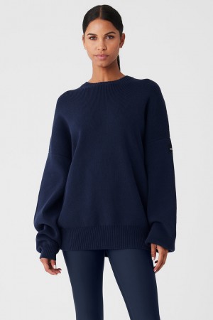Alo Yoga Scholar Crew Neck Sveter Damske Námornícka Modrá | Alo Yoga Slovensko SK-GDBYNQ193