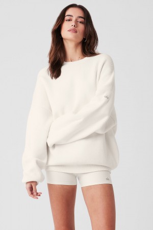 Alo Yoga Scholar Crew Neck Sveter Damske Biele | Alo Yoga Slovensko SK-NXUDVS864