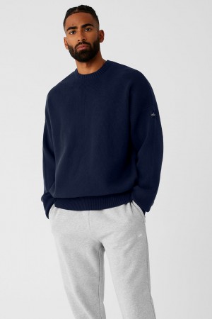 Alo Yoga Scholar Crew Neck Sveter Panske Námornícka Modrá | Alo Yoga Slovensko SK-FNYOVJ204