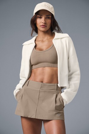 Alo Yoga Scholar Knit Cropped Full Zip Bunda Damske Biele | Alo Yoga Slovensko SK-UOGKQX590