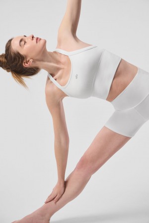 Alo Yoga Seamless Ribbed Favorite Bra Tielko Damske Biele | Alo Yoga Slovensko SK-UECXRG297