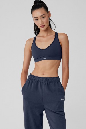 Alo Yoga Seamless Ribbed Favorite Sportova Podprsenka Damske Námornícka Modrá | Alo Yoga Slovensko SK-LEYHUG469