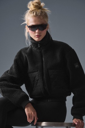 Alo Yoga Sherpa Edge Bomber Bunda Damske Čierne | Alo Yoga Slovensko SK-JNFGHP324