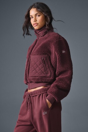 Alo Yoga Sherpa Edge Bomber Bunda Damske Bordove | Alo Yoga Slovensko SK-WHABFZ068