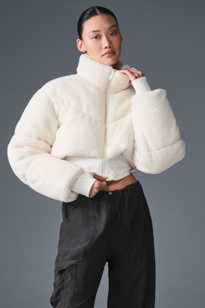 Alo Yoga Sherpa Main Act Corset Puffer Bunda Damske Biele | Alo Yoga Slovensko SK-TESMXJ419