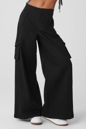 Alo Yoga Show Off Cargo Wide Leg Trouser (Long) Nohavice Damske Čierne | Alo Yoga Slovensko SK-JMOGFK907