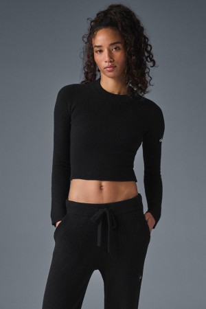 Alo Yoga Snuggle Up Sweater Long Sleeve Pleteniny Damske Čierne | Alo Yoga Slovensko SK-BMAPQY385