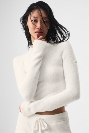 Alo Yoga Snuggle Up Sweater Long Sleeve Pleteniny Damske Biele | Alo Yoga Slovensko SK-XSGNJT310
