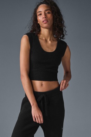 Alo Yoga Snuggle Up Sweater Short Sleeve Tricko Damske Čierne | Alo Yoga Slovensko SK-TWGFVR068