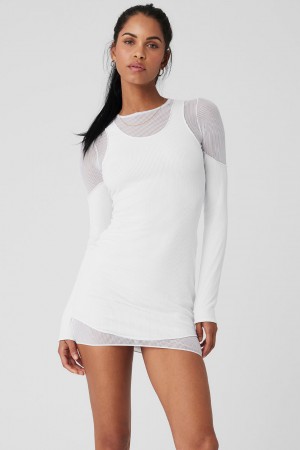 Alo Yoga Striped Mesh Synergy Long Sleeve Saty Damske Biele | Alo Yoga Slovensko SK-ZTXPYH695