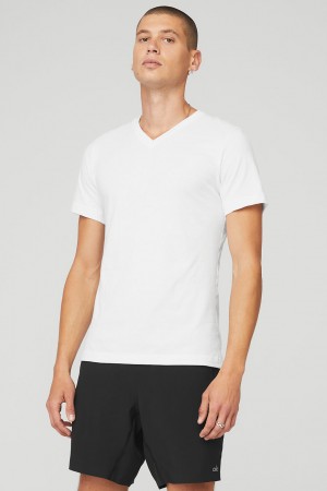 Alo Yoga The Triumph V-Neck Tricko Panske Biele | Alo Yoga Slovensko SK-BKYPVU543
