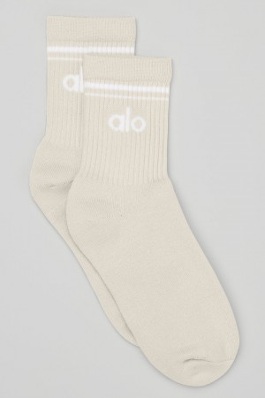 Alo Yoga Unisex Half-Crew Throwback Ponozky Béžové Biele | Alo Yoga Slovensko SK-TJHUKB103