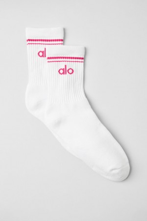 Alo Yoga Unisex Half-Crew Throwback Ponozky Biele Ruzove | Alo Yoga Slovensko SK-ZTJKWO807