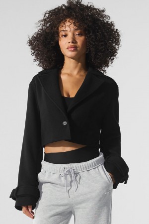 Alo Yoga Wool Cropped Metro Trench Kabat Damske Čierne | Alo Yoga Slovensko SK-PRNALJ607